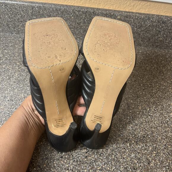 Vince Camuto Women's Sz 8.5 M Black Leather Stiletto Heels Open Toe Slip On Mule - Picture 10 of 11